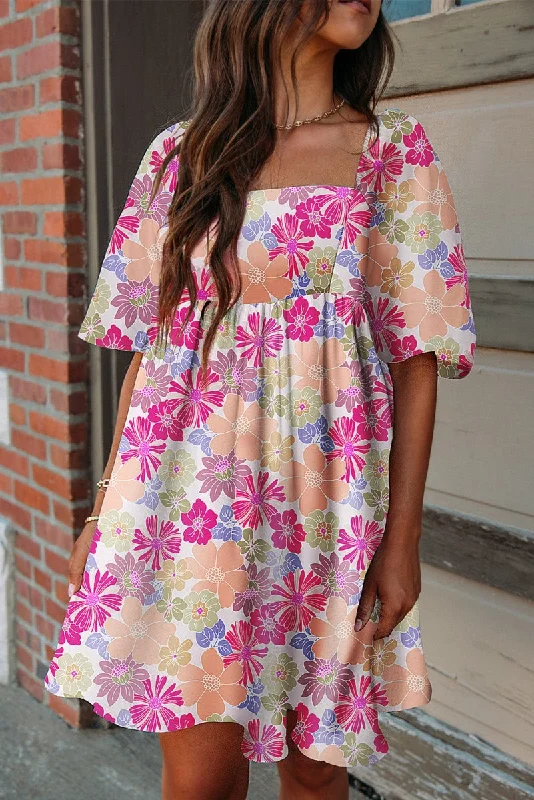 Fushia Summer Floral Babydoll Dress