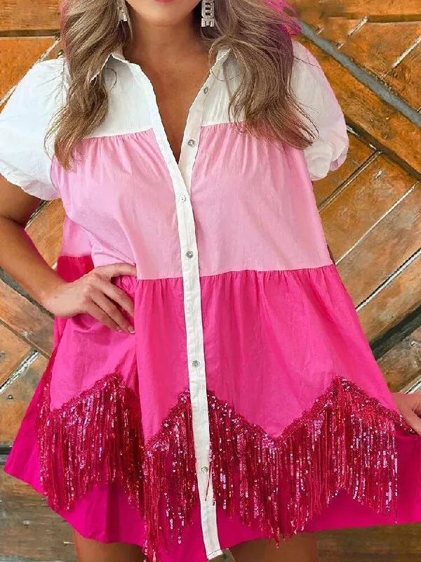 Hot Pink Shimmery Fringy Sequin Dress