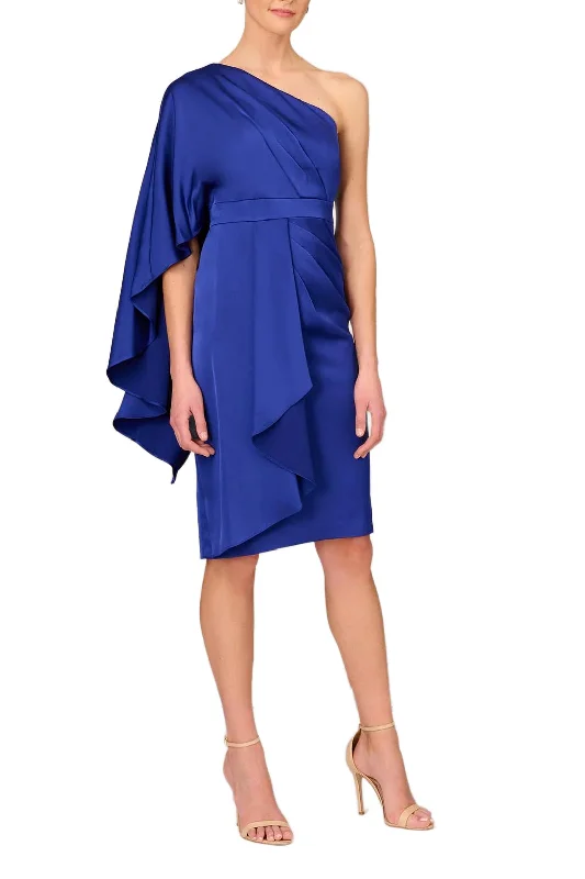 Aidan Mattox Draped One Shoulder Sheath Dress