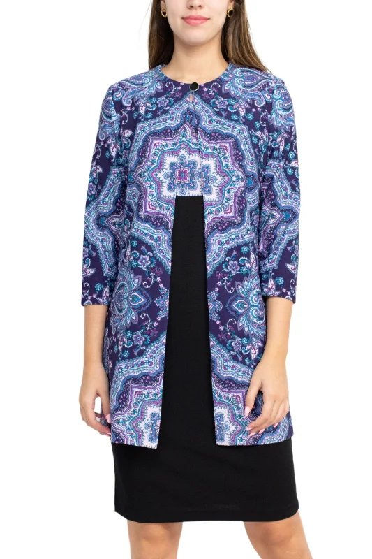 Danny & Nicole Scoop Neck Sleeveless Zipper Back Multi Print Crepe Dress With Matching Jacket